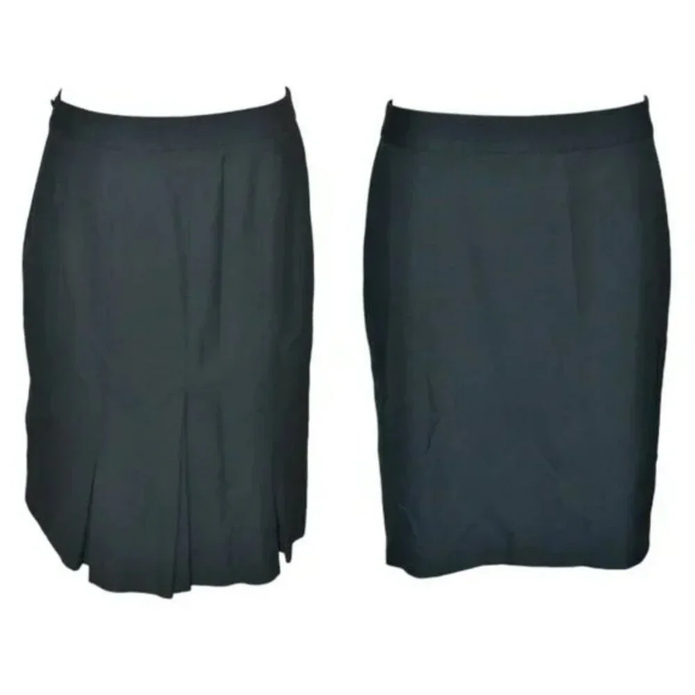 Ann Taylor Black Rear Knife-Pleat Knee-Length Polyester Wiggle Pencil Skirt 4